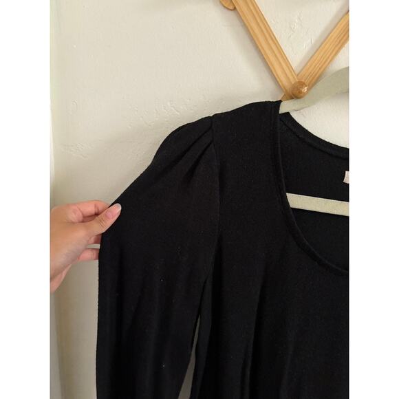 Madewell Top Women's Medium Black Puff Long Sleeve Scoopneck Blouse Soft - Picture 5 of 8